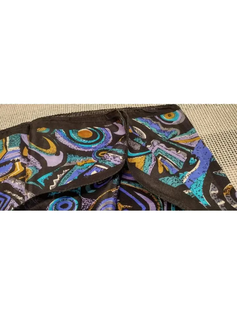 Picasso Inspired Art Tribal Scarf PURE SILK INDIA VINTAGE 80s Purple Black Swirl